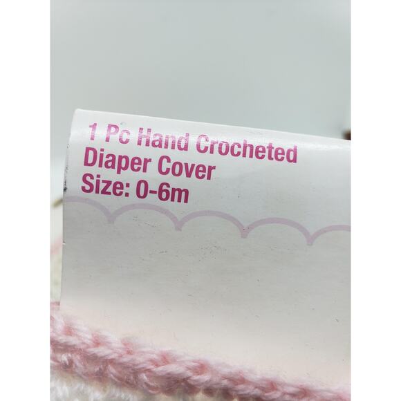 2 Pair NEW Hand Crocheted Diaper Cover Baby Girls 0-6 Months White Pink Flower - Picture 8 of 12